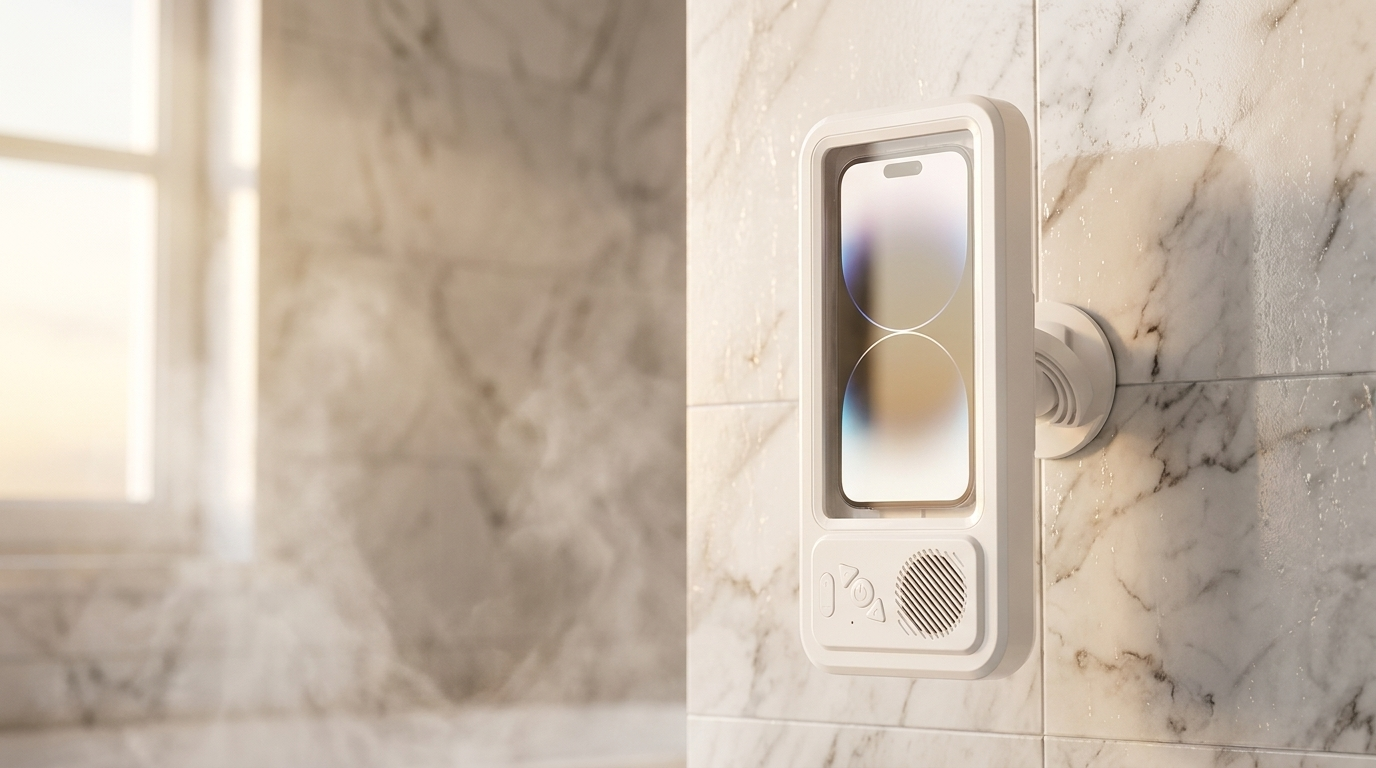 Sudsonic holder mounted in a luxury walk-in shower