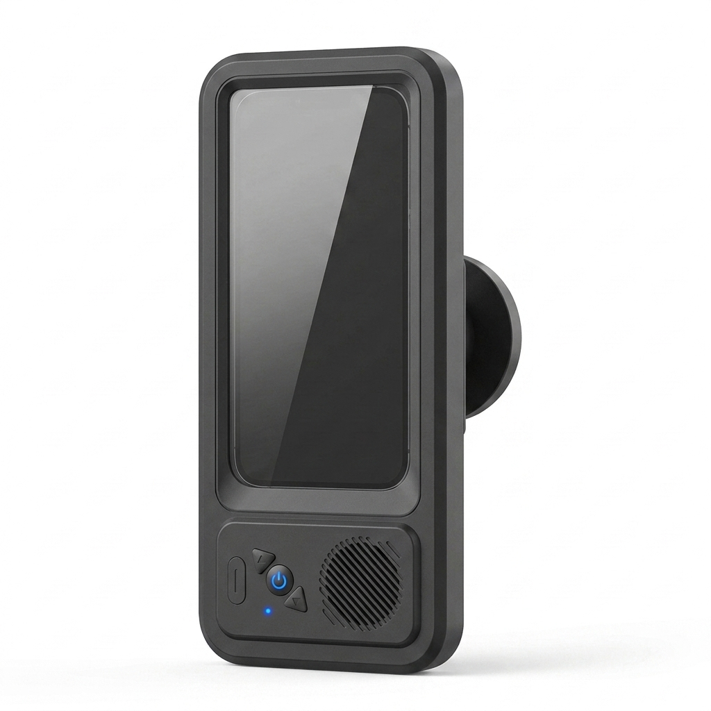 Sudsonic waterproof shower phone holder in black - product shot